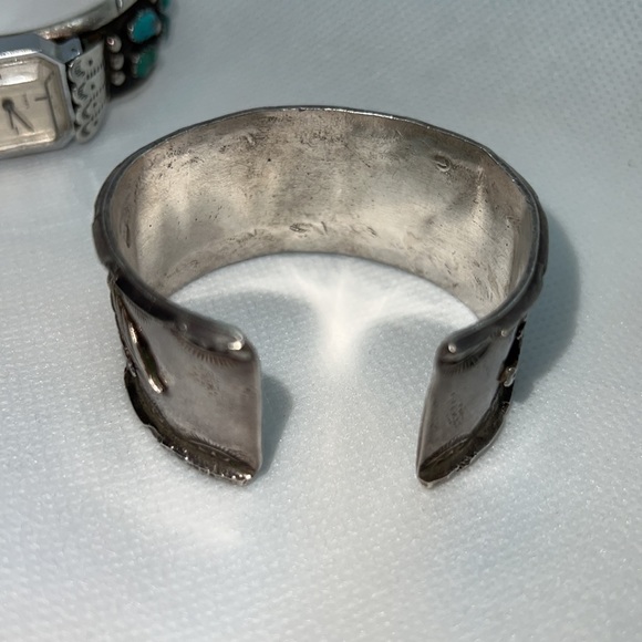 SILVER AND TURQUOISE CUFF BRACELET VINTAGE - Picture 9 of 14